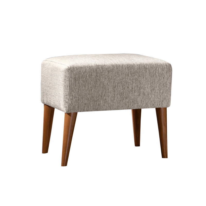Modern Cream Tuffet with Hornbeam Wood Frame & 100% Linen Fabric, 19.7 x 17.7 x 18.1 inches | Durable 28 DNS Foam Cushion, Stylish Wooden Legs (9.1 inches) | Perfect for Scandinavian & Hotel Décor