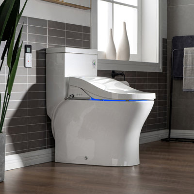 1.28 GPF Elongated One-Piece Dual-Flush Toilet with Plug-In Electric Smart Bidet Seat, Soft-Close, 1000G Powerful Flush, Heated Seat, Night Light, Wireless Remote, and Warm Water