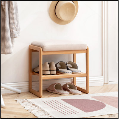 Banc à chaussures en bois massif naturel, organisateur de rangement en bois de hêtre avec coussin éponge à rebond élevé