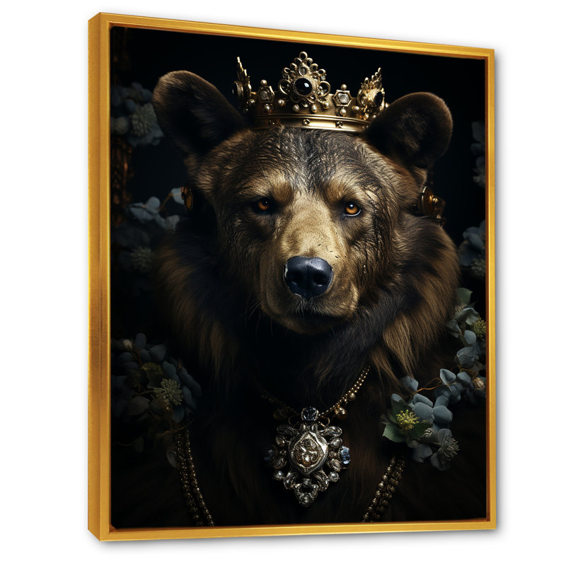 «Royal Bear Crown Portrait I», art mural ours, Cadre flottant doré, H 40 po x l 30 po x P 1,5 po