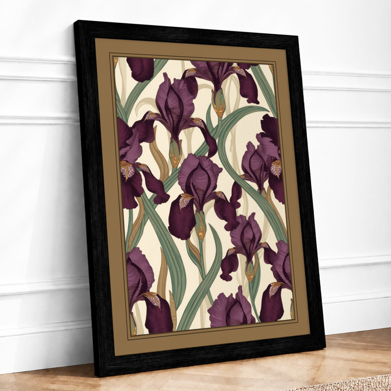 Iris Garden Pattern Botanical - Print, A2 - 59.4 x 42.0 cm, Black