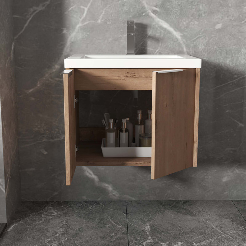 Armoire de salle de bain avec lavabo, portes à fermeture en douceur, fixation flottante, 24 po pour petite salle de bain