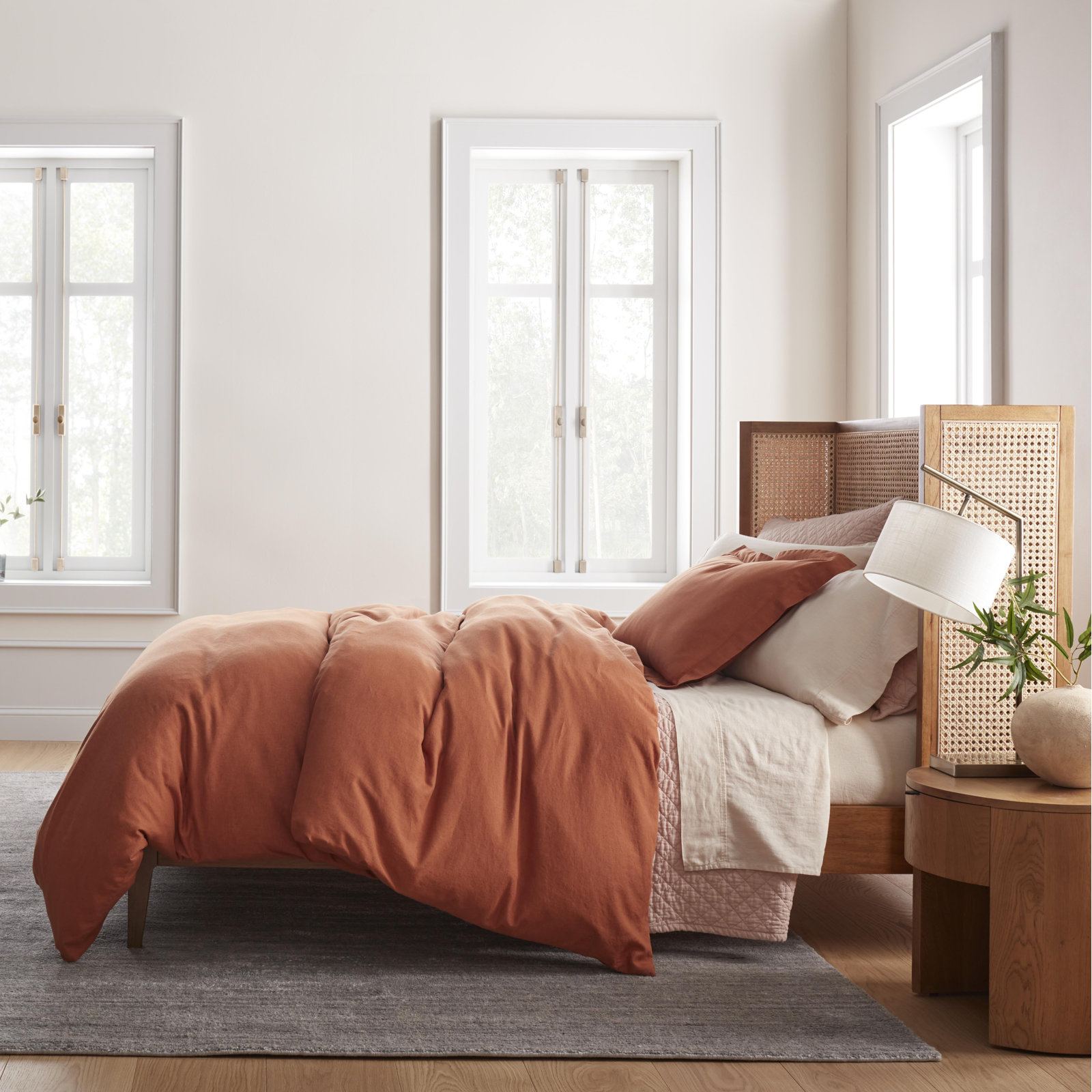 Jeffen Linen Blend Duvet Set, Full/Queen Duvet Cover + 2 Standard Shams, Rust