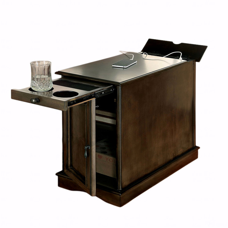 Porte-gobelet escamotable transitionnel pour table d'appoint avec prise USB intégrée, Gris
