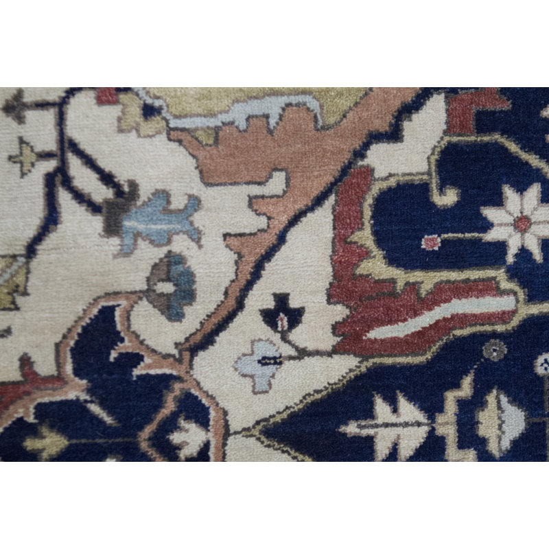 Hand Knotted Wool Southwestern Area Rug in Rust/Blue/Ivory