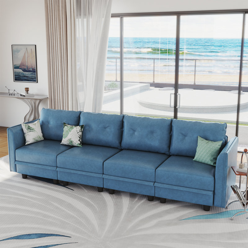 Zendajas 112'' Upholstered 4 Seat Loveseat With Storage, Sky Blue