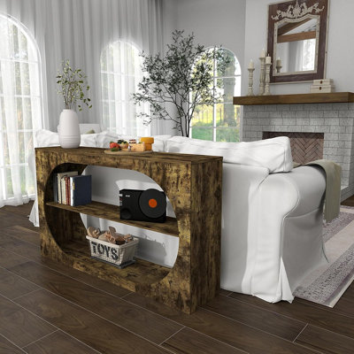 Console, table d'entrée de 55 pouces avec rangement, console à 3 niveaux avec canapé-lit étroit en bois pour l'entrée, le vestibule et le salon (brun rétro)