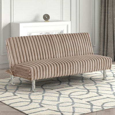 Canapé futon de style contemporain convertible en lit avec pieds en métal au fini chromé et pieds en taupe
