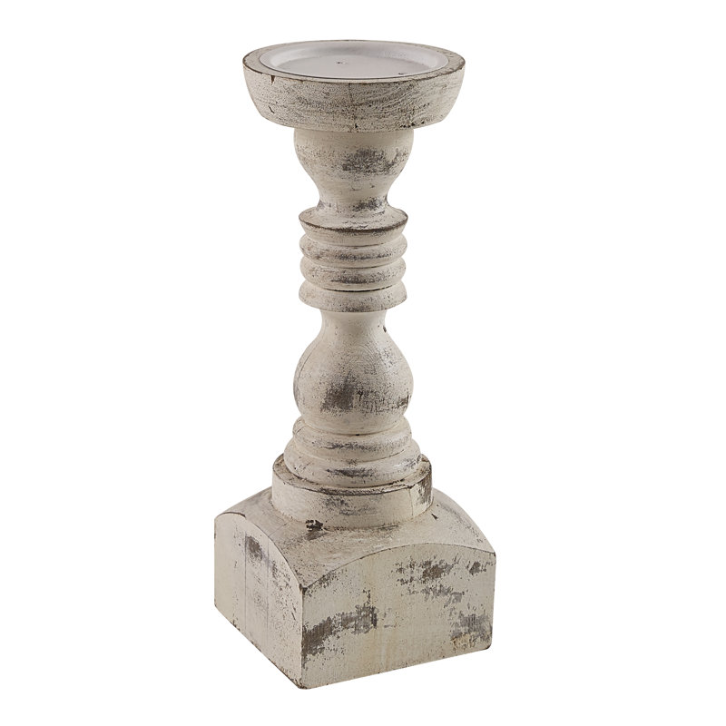 12'' H Wood Tabletop Candlestick, White