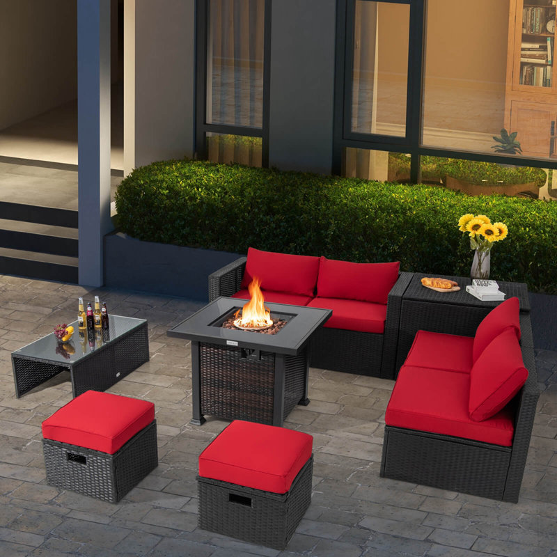 Ensemble de meubles de patio 9 pièces avec foyer 32 po Costway, Rouge
