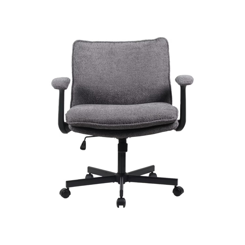 Criss Cross-Legged Friendly Wide Seat Office Chair with Foldable Arms, Rolling Casters, Gray