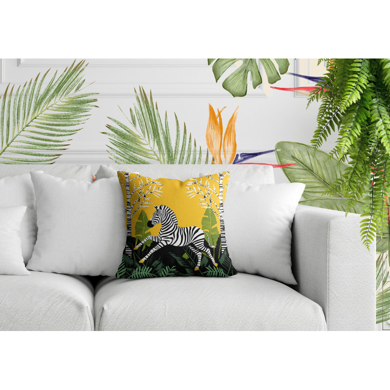 Oreiller carré réversible intérieur / extérieur Asty Zebra, Jaune, H 15 po x l 15 po x P 4,3 po