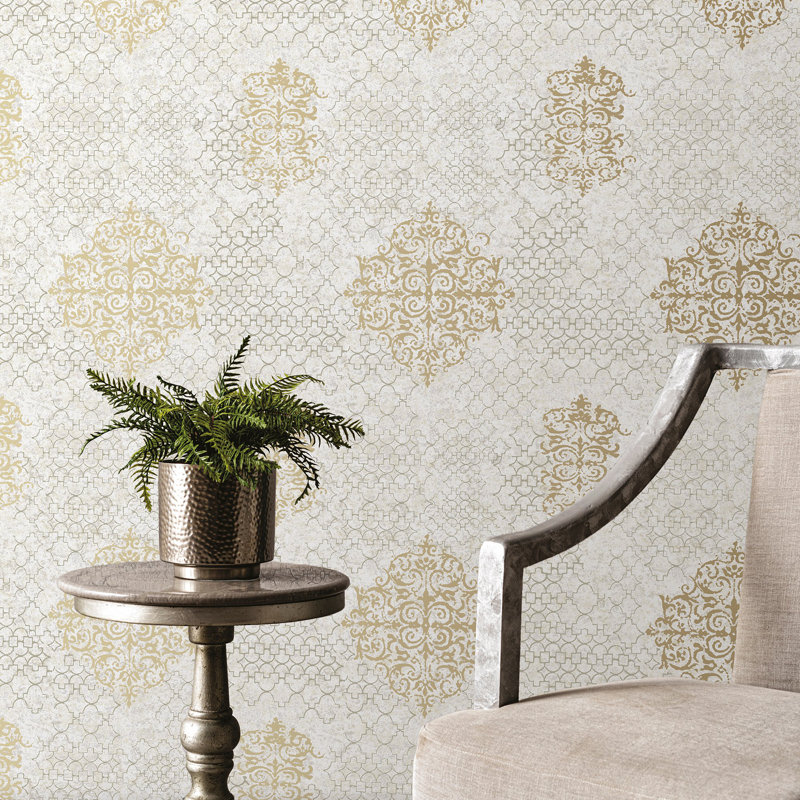 Lustre Collection Metallic Embossed Damask 10.05m x 53cm Wallpaper Roll, Brown