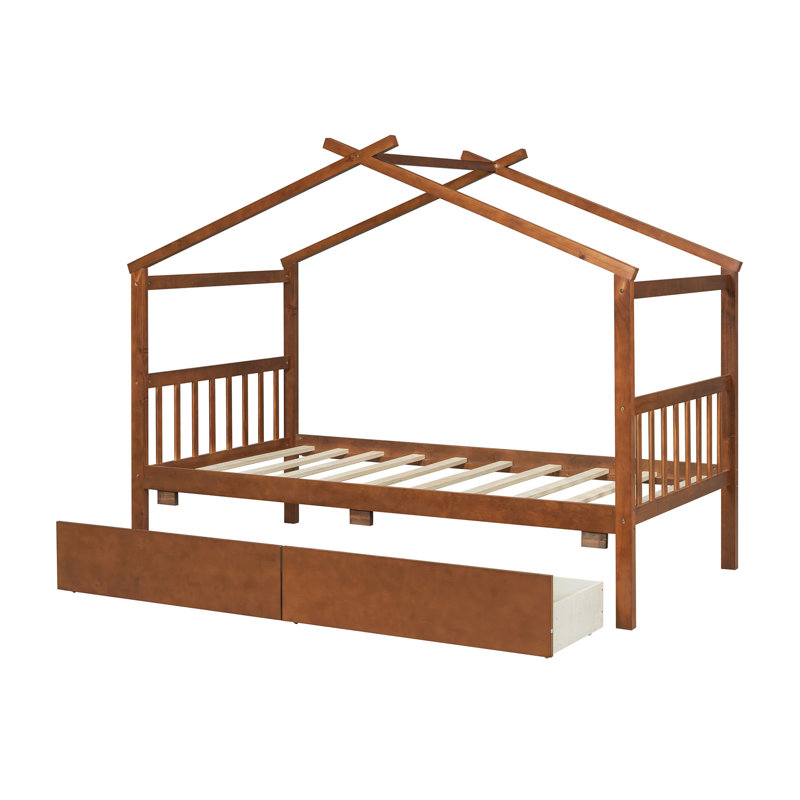Lit simple en bois avec tiroirs, noyer, Noyer