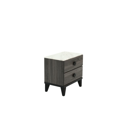 Table de chevet en chêne gris foncé avec détails rustiques et housse en faux marbre, plateau de 23 x 15 po, l 23 po x P 15 po