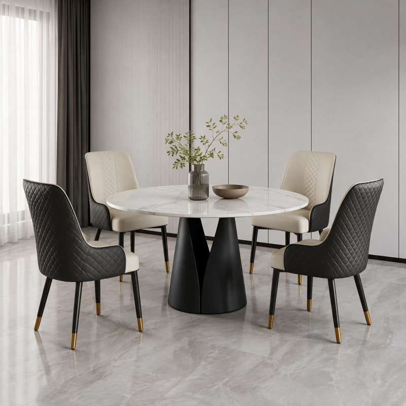  Chaise rembourrée en similicuir, Ensemble de 4, Beige/noir