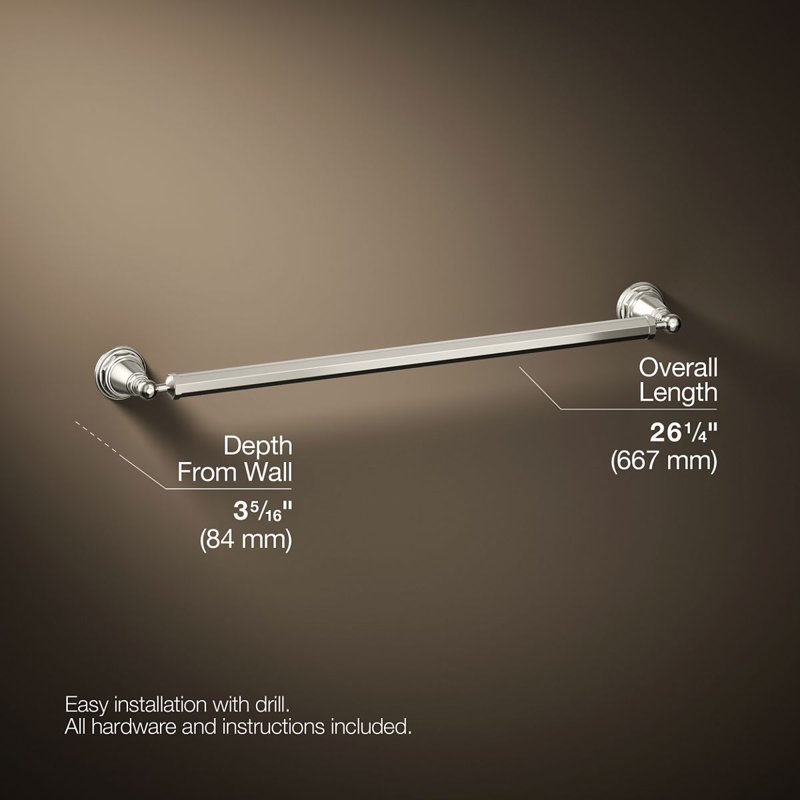 Barre à serviettes murale Pinstripe®, Nickel poli éclatant, L 24 po