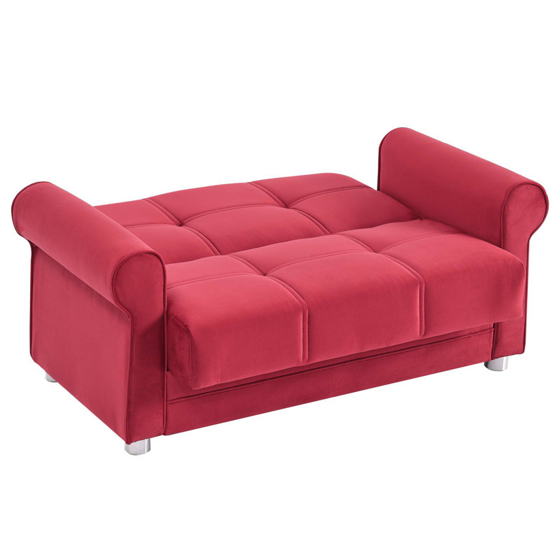 Sara Fabric Upholstered 3-in-1 Sleeper Sofa Bed with Storage, Burgundy Microfiber, 35.8"H x 63''W x 31.5''D