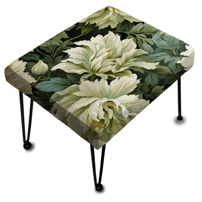 Green Damask Marigold Oasis - Damask Rectangle Ottoman
