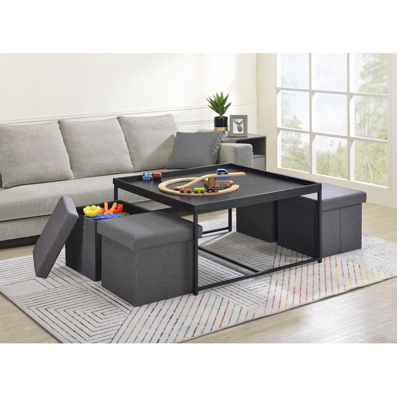 Ensemble de tables basses 35 "à grain de bois 5 pièces à bords surélevés