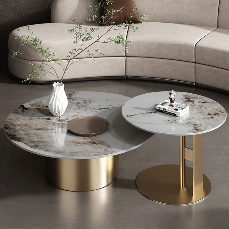 Ensemble de tables basses en pierre italienne, 19.69" H x 55.12" L x 35.43" W, Gold