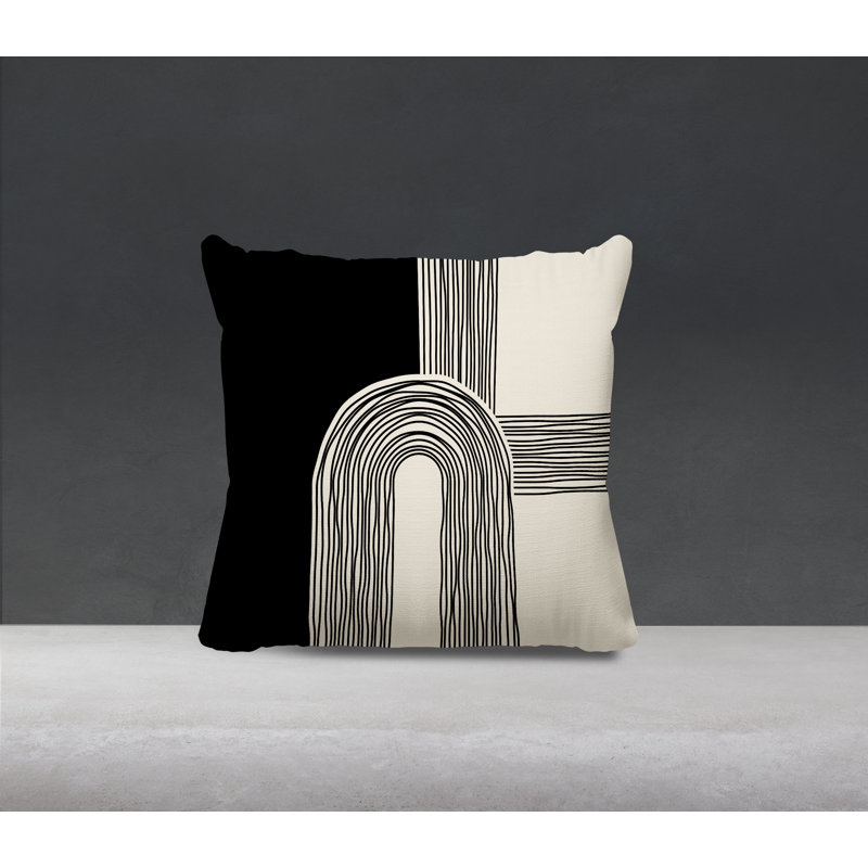 Coussin décoratif réversible intérieur / extérieur Cassie, H 15 po x l 15 po, Crème / Noir