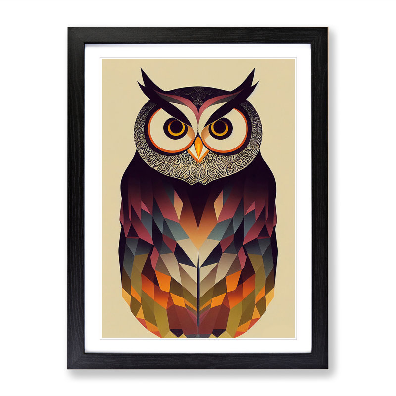 Unique Owl Art No.2 Abstract - Single Picture Frame Print, 34cm H x 25cm W x 2cm D, Black Framed