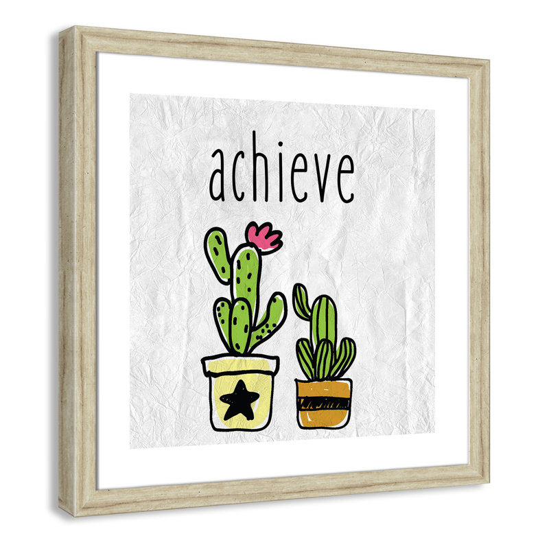 Impression sur papier Cacti C, Cadre plat beige, H 22,5 po x l 22,5 po x P 0,6 po