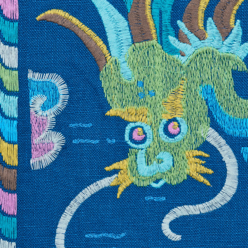 Lotan Dragon Embroidery Fabric, Blue
