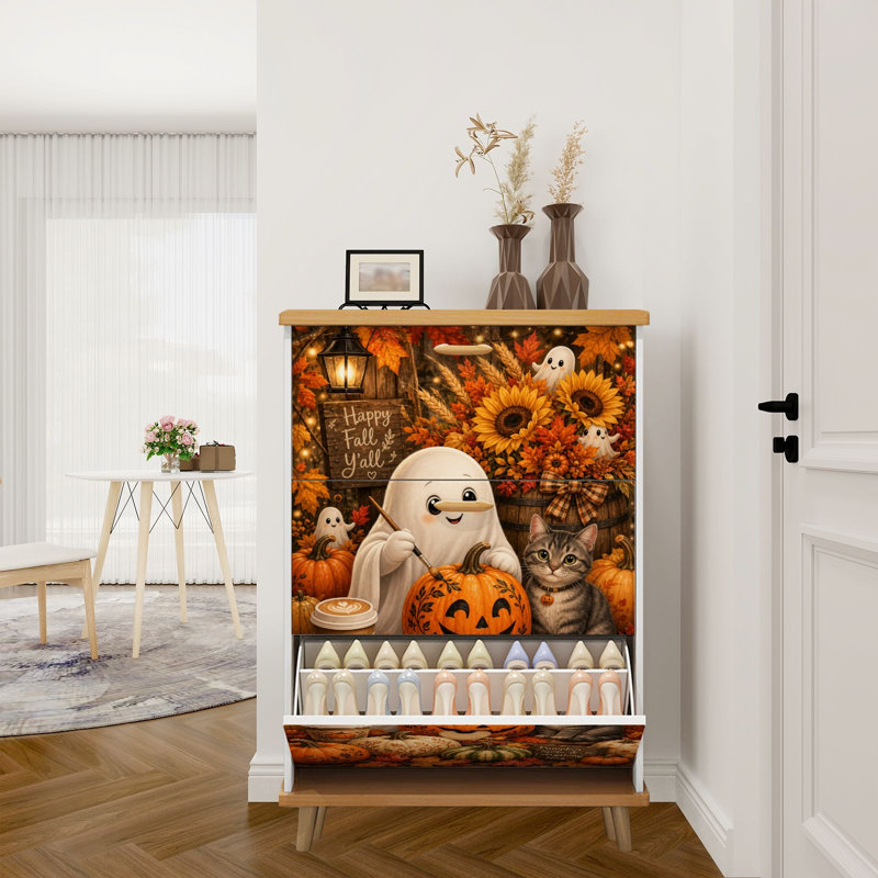 Armoire de rangement pour chaussures avec 3 tiroirs rabattables pour une scène d'automne