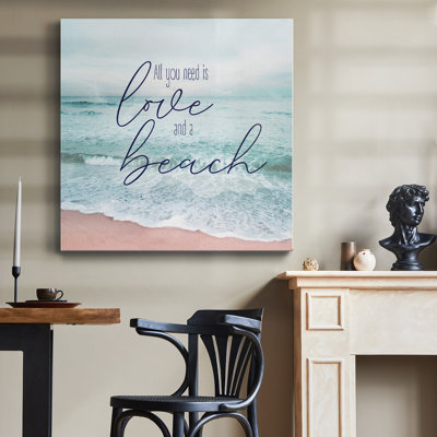 «Love And A Beach» - Toile tendue avec châssis de qualité supérieure - prête à être accrochée