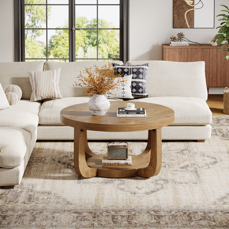 Table basse ronde à 2 niveaux 31 pouces Rustic, Chêne