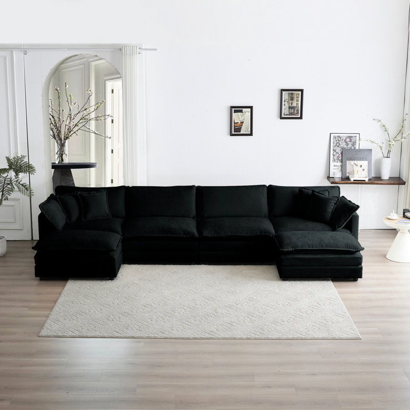 Canapé modulaire en chenille noir modulaire en forme de U avec accoudoirs réglables à hauteur réglable et fonction de massage