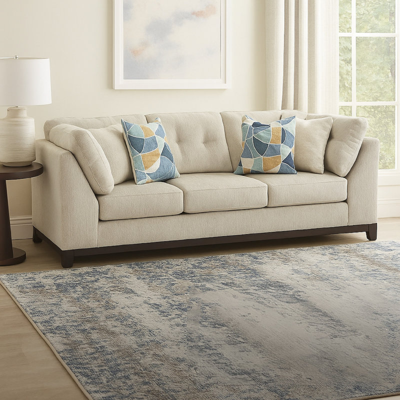 Canapé Maxo, 100 po, riche polyester touffeté, 5 coussins décoratifs, Ivoire