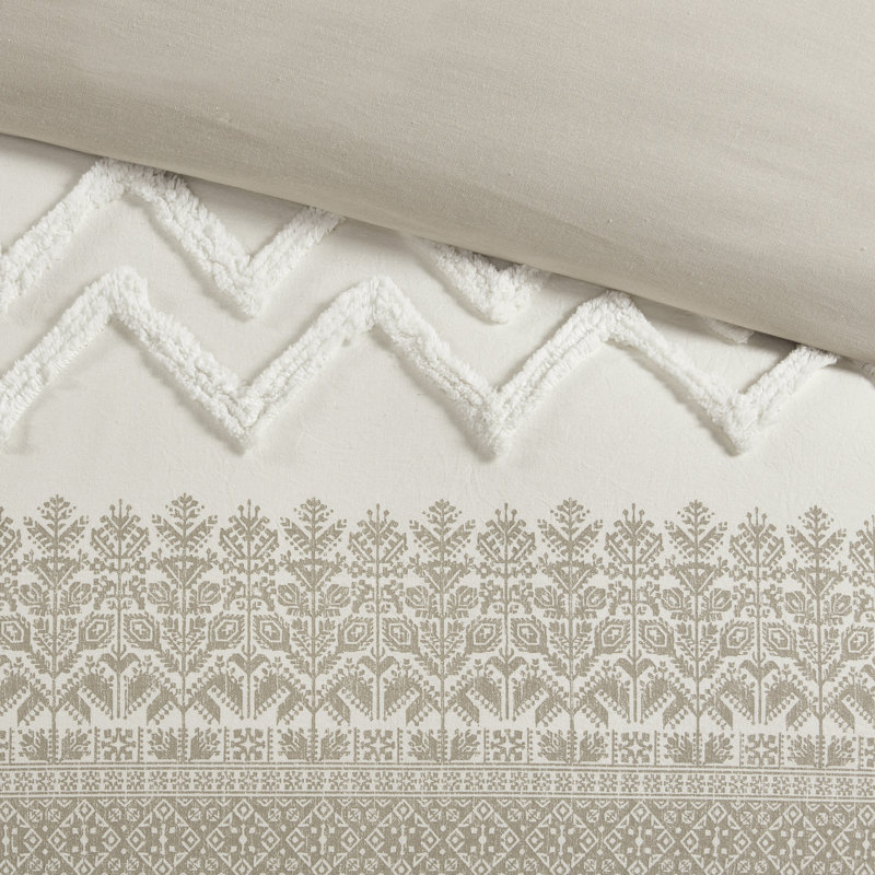Mila Taupe Cotton Full/Queen Duvet Cover Set with Chenille