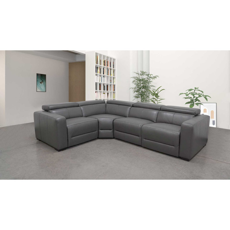 Bato Upholstered Power Reclining L-Shaped Sectional, Dark Gray Genuine Leather