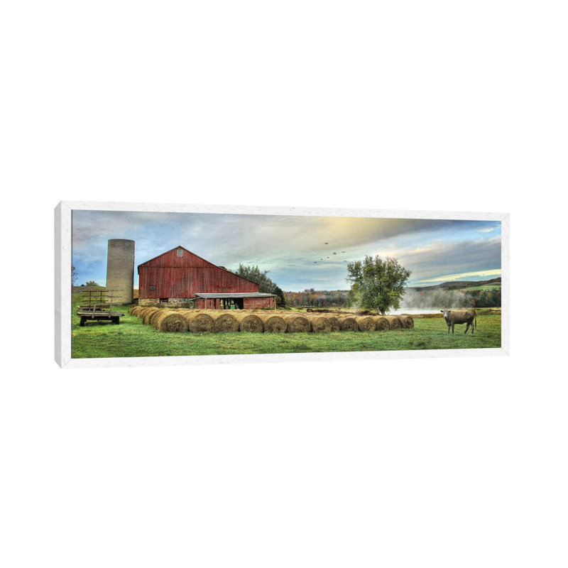 Hay Harvest by Lori Deiter - Panoramic Print on Canvas, 30.48cm H x 91.44cm W x 3.81cm D, White Framed