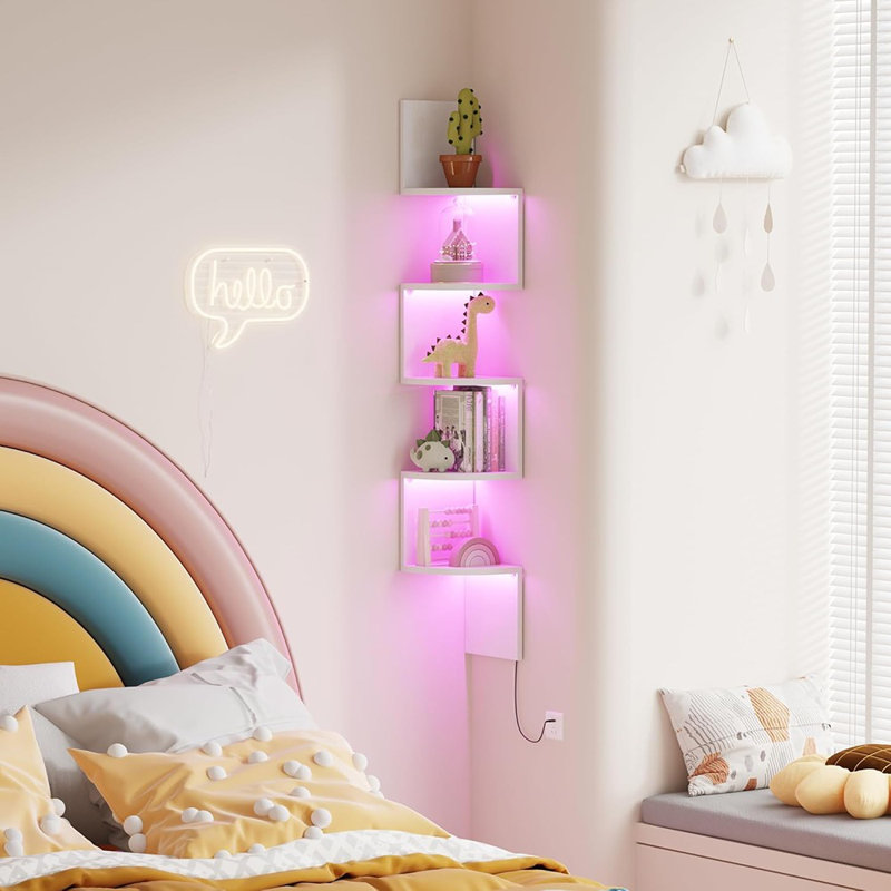 Bibliothèque d'angle flottante à 5 niveaux, tablette pour plante pour chambre à coucher, tablettes flottantes pour mur, présentoir pour salon, salle de bain, bureau personnel, blanc