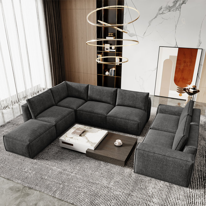 Chenille Boneless Modular Compression Sofa Sectional Sofa, Gray Chenille