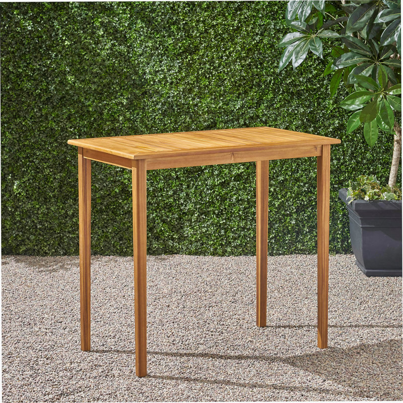 Table de bar d'extérieur rectangulaire en bois d'acacia minimaliste - finition teck