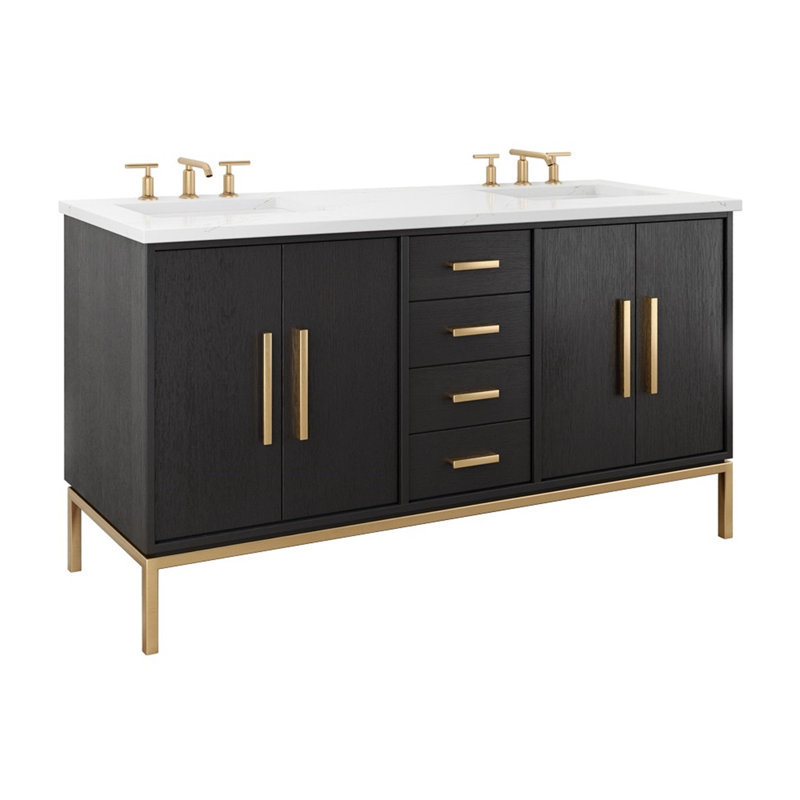 Rift White Oak Double Bath Vanity, 72", Classic Black, Satin Gold