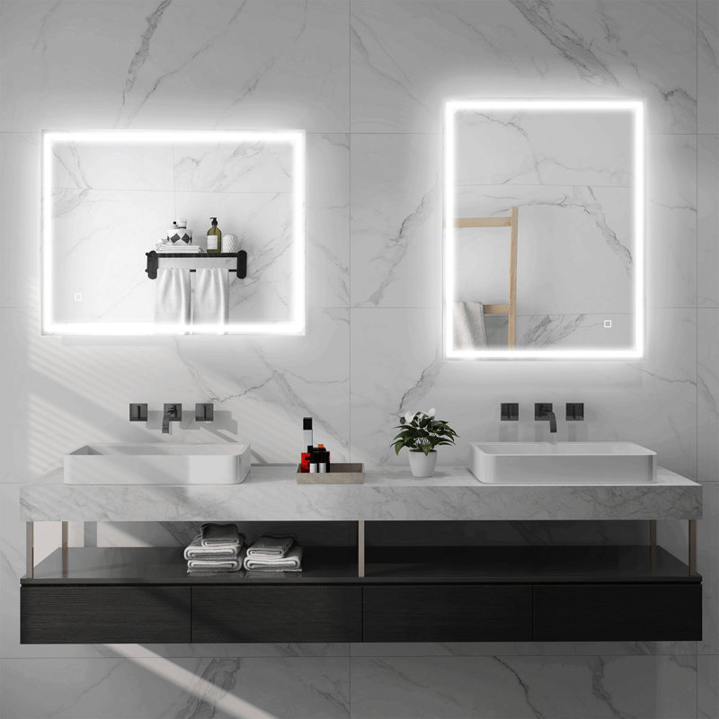 Miroir de salle de bain 36 "x 28" à intensité variable avec lumières, 3 couleurs et désembuage