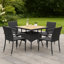 Table de salle à manger d'extérieur, plateau carré en bois d'acacia de 31 po avec base en rotin noir