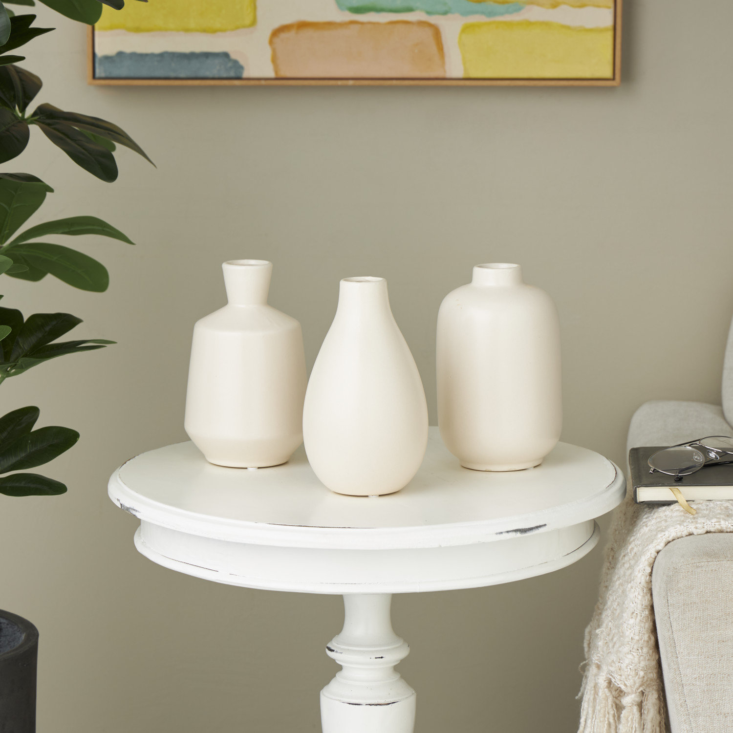 Mable Ceramic Table Vase, Cream