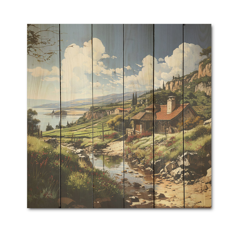Vineyard Charm Landscape - Vineyard Wood Wall Art, panneau sur bois de pin naturel, H 30 po x l 30 po