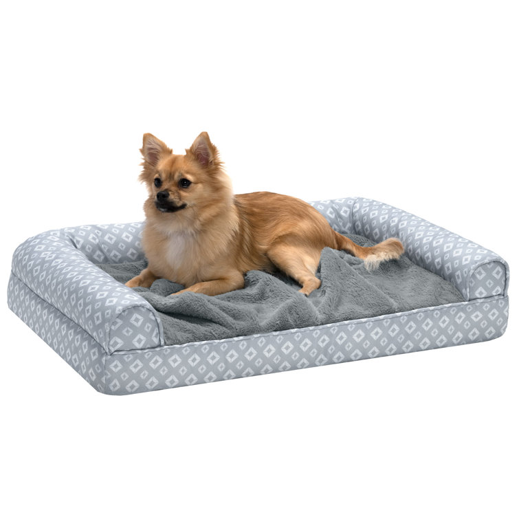 Plush Faux Fur & Diamond Print Nest-Top Sofa Pet Bed