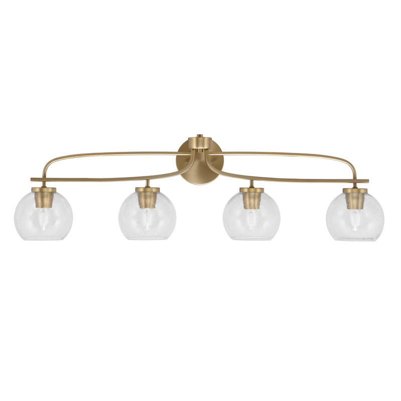 Barre d'éclairage de salle de bain 4 lumières Cavella avec verre de 5,75 po, Bulle transparente, Laiton New Age