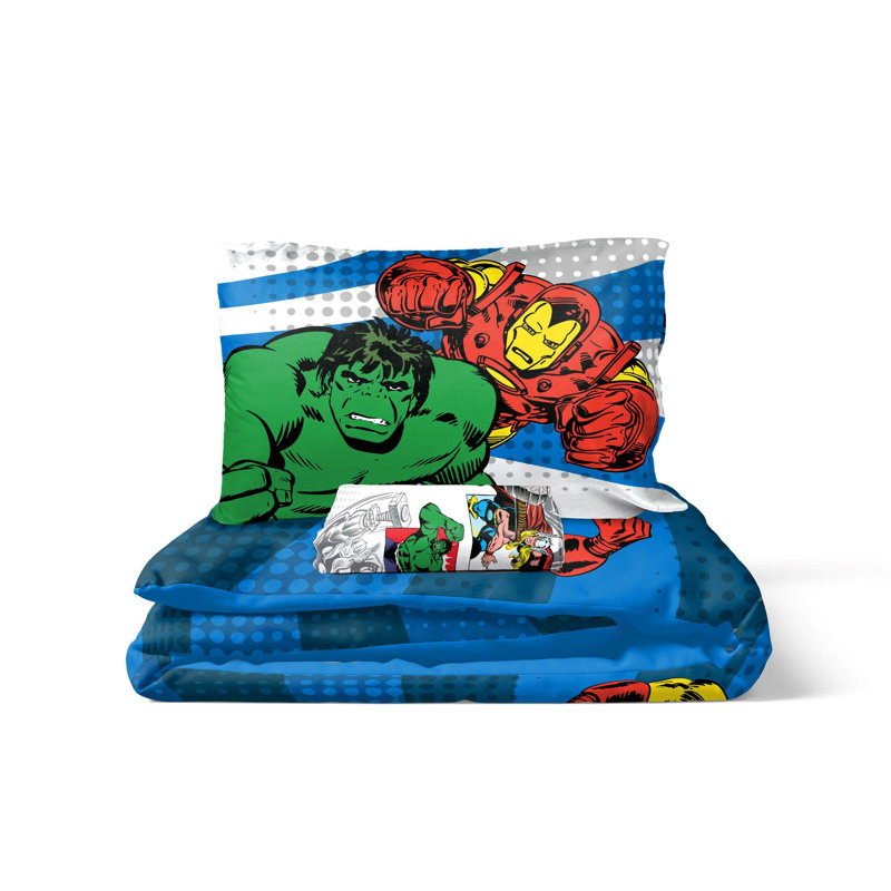 Marvel Comics Avengers 100% Cotton 3 Piece Single Bedding Set - Superhero Collection Includes Duvet Cover, Fitted Sheet & Pillowcase