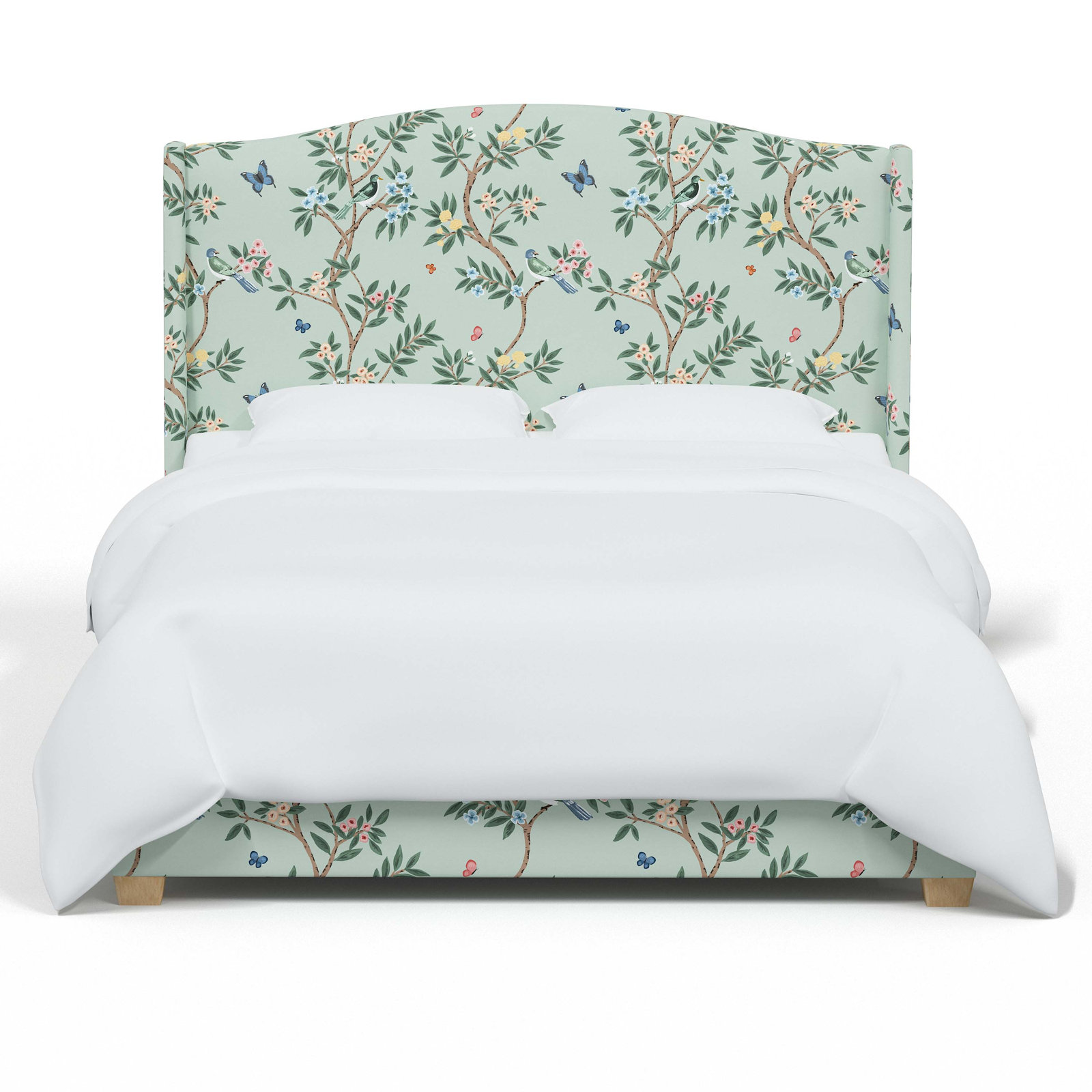 Hagerman Upholstered Wingback Bed, Full, Kelley Seafoam