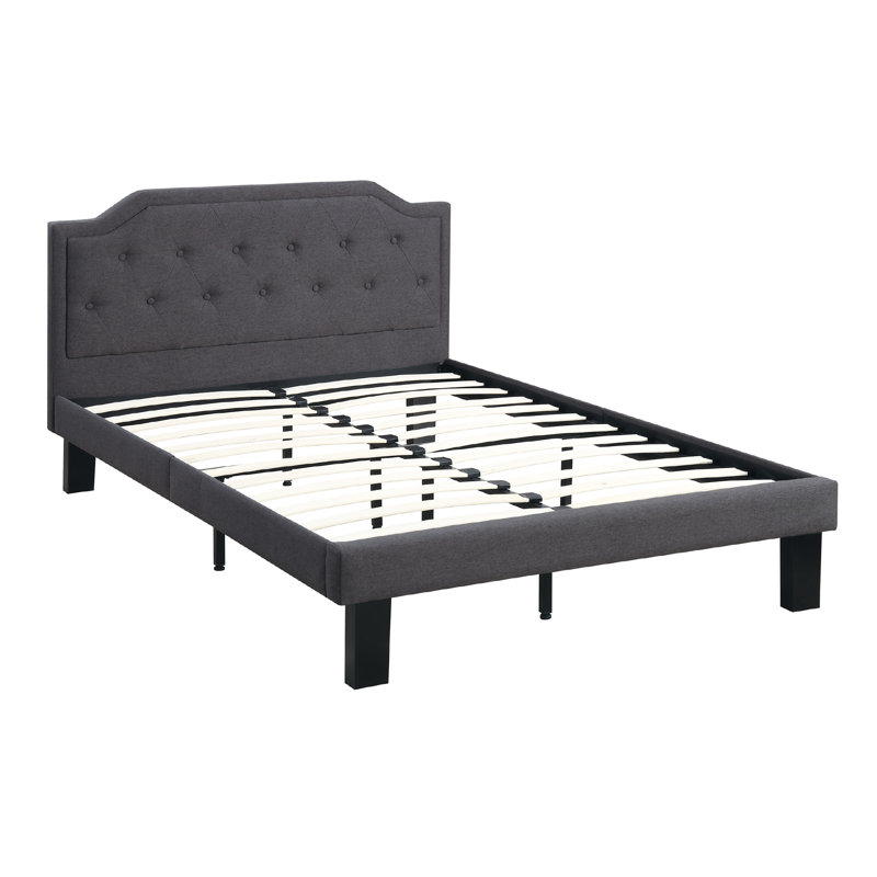 Lit plateforme tapissier Rehm, Double, Noir